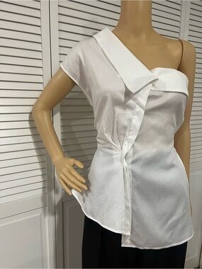 Women's White One-Shoulder Draped Blouse